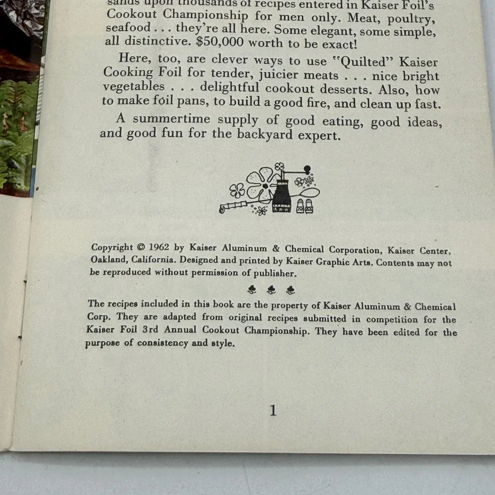 Kaiser Aluminum Prize Cookout Recipes Booklet 1962 Vtg BBQ Grilling $50,000